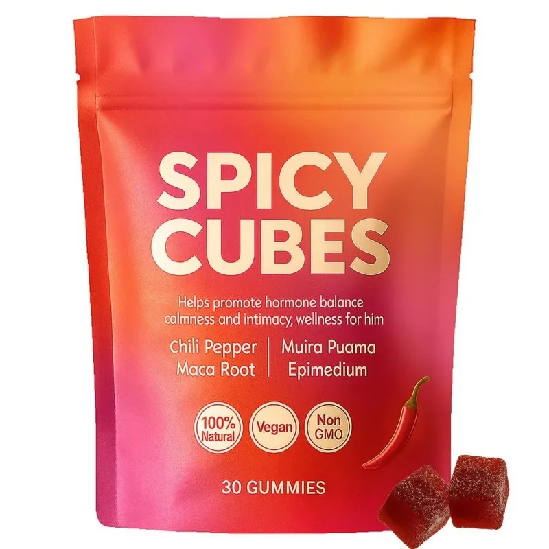 Gomitas Spicy Cube, Promueven el Equilibrio Hormonal, la Calma y la Intimidad, Bienestar para Él, para Calmar las Emociones, 30 Unidades