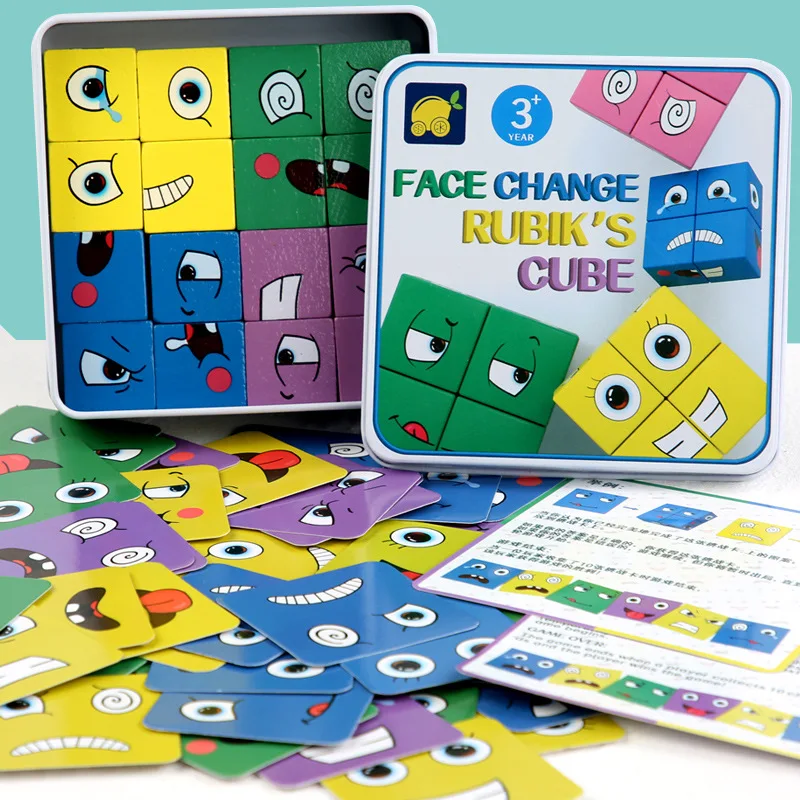New Cross-Border Iron Box Face-Changing Magic Cube Building Blos Wooden Clenge Levels Toys for Children Parent-Child Tab...