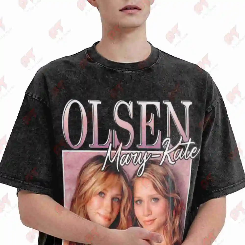 Mary Kate Ashley Olsen 90S Retro Actress Vintage Washed Tee Pure Cotton T-Shirt