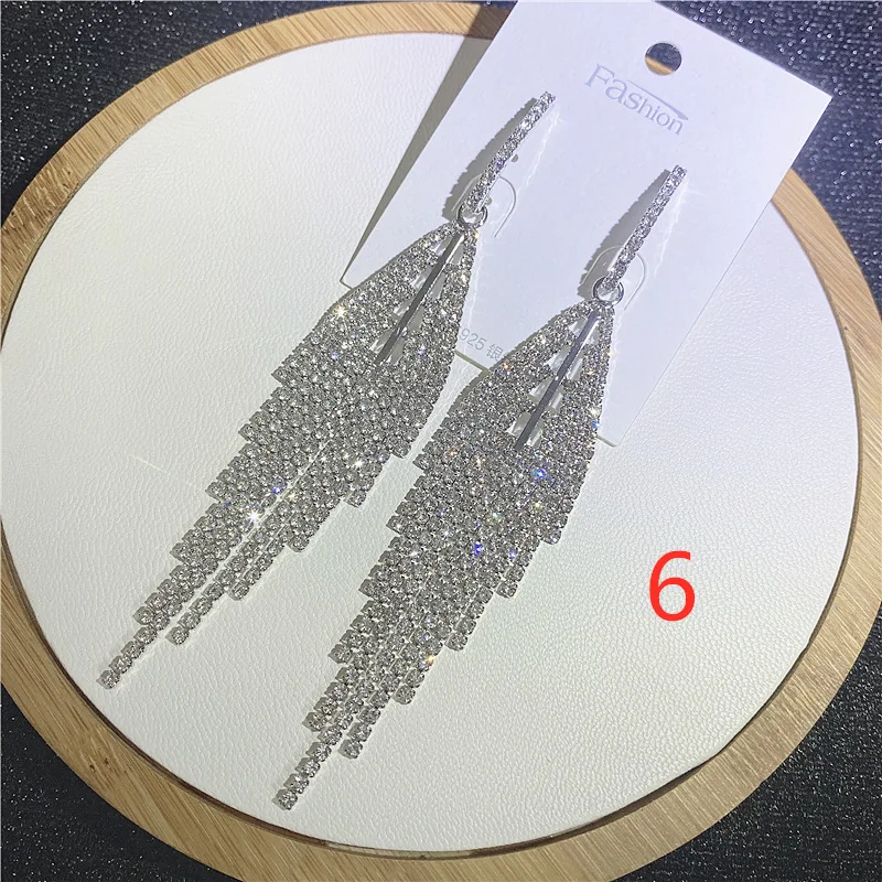 Fashion Long Tassel Full Crystal Zircon Drop Earrings for Women Geometric Rhinestone Earrings Statement Jewelry Accessories Gift