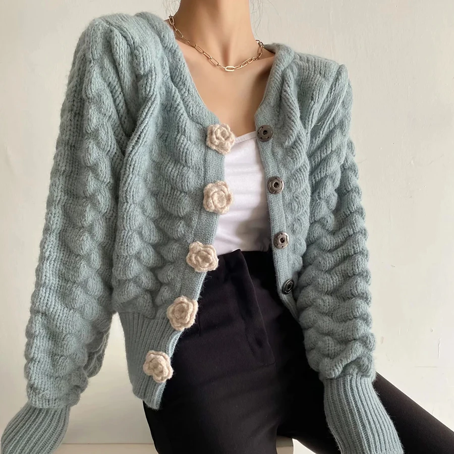 

GypsyLady Elegant Knitted Sweater Cardigan Thick Warm Autumn Chic Women Sweater Sexy Cardigan Y2k Blue Ladies Jumper Knitwear