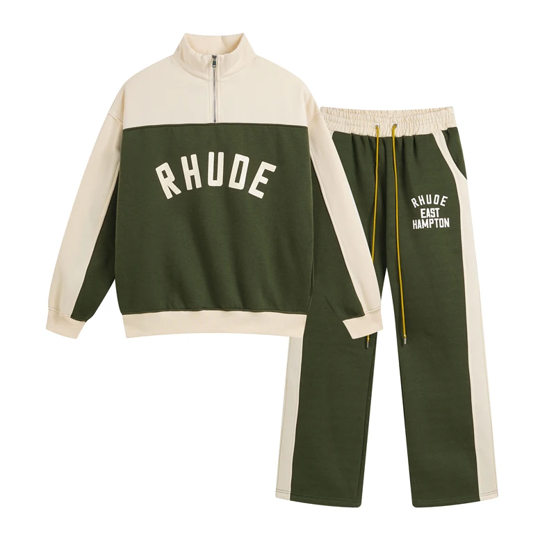 Blue White Patchwork Casual Rhude Sports Outfit New American Style Letter Print Pullover Sets One Day Ship Out view 3