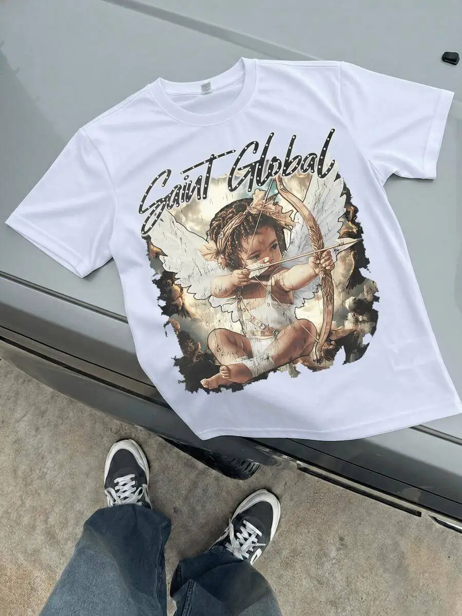 Saint Global' Cupid Graphic, Men's Printed High-Quality Premium Street Hip-Hop Brand Suitable For Summer T-Shirts, 100% Cotton