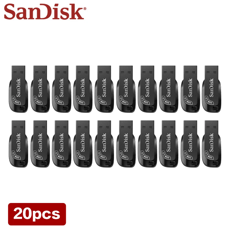 20pcs/Lot Sandisk Pen Drive Ultra Shift Usb 3.0 Flash Drive 32GB 64GB 128GB100MB/s CZ410 Memory Stick Black External Storage
