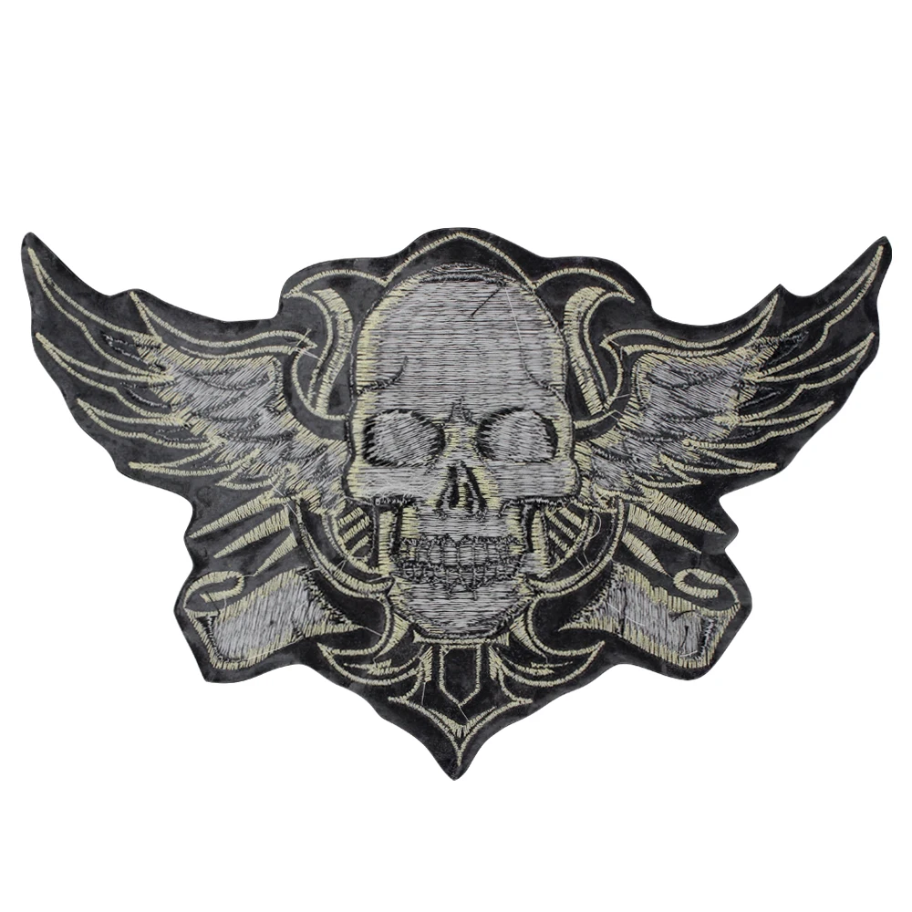 Embroidered Patch Skull with Wings Patch Iron on DIY Badge for Jacket Decoration Racing Style Applique