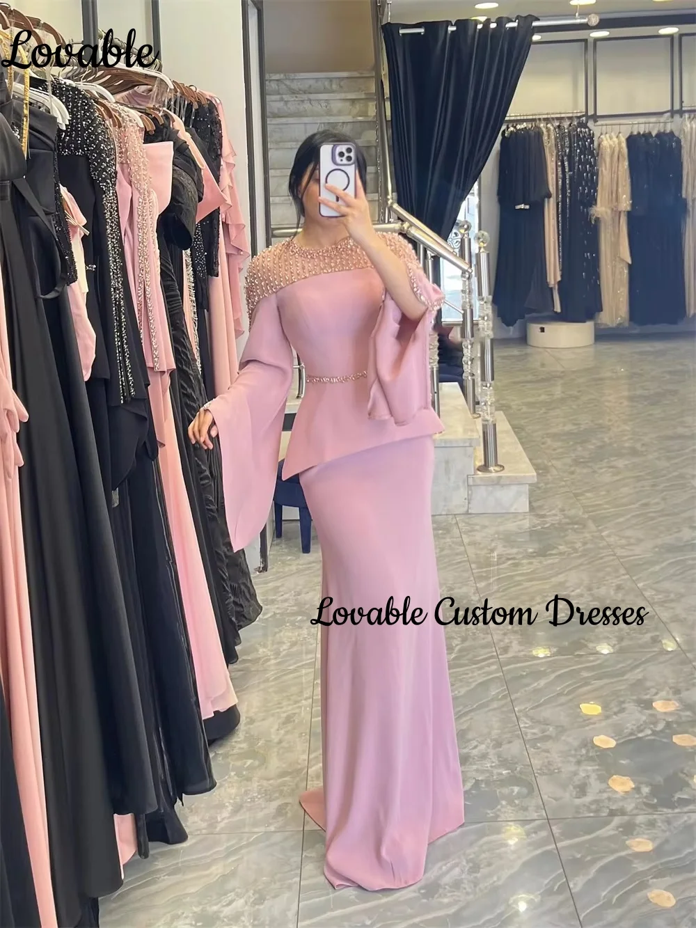 Elegante Abendkleider passen Meerjungfrau-Kleider mit U-Ausschnitt und bodenlangen Kleidern für besondere Anlässe mit Reißverschluss und langen Ärmeln an