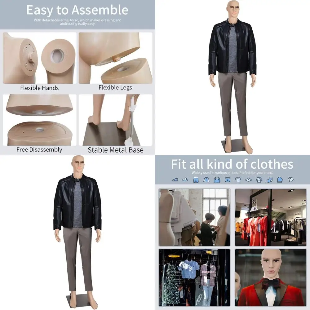 

Adjustable 73 Full Body Male Mannequin with Detachable Arms and Rotatable Stand on Metal Base