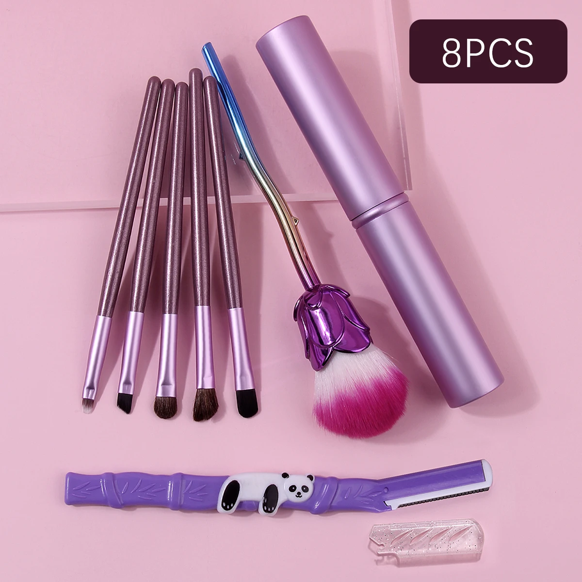8PCS multi-functional eye makeup brush set + rose-shaped blush brush & Portable Eyebrow trimmer & aluminum tube storage bucket