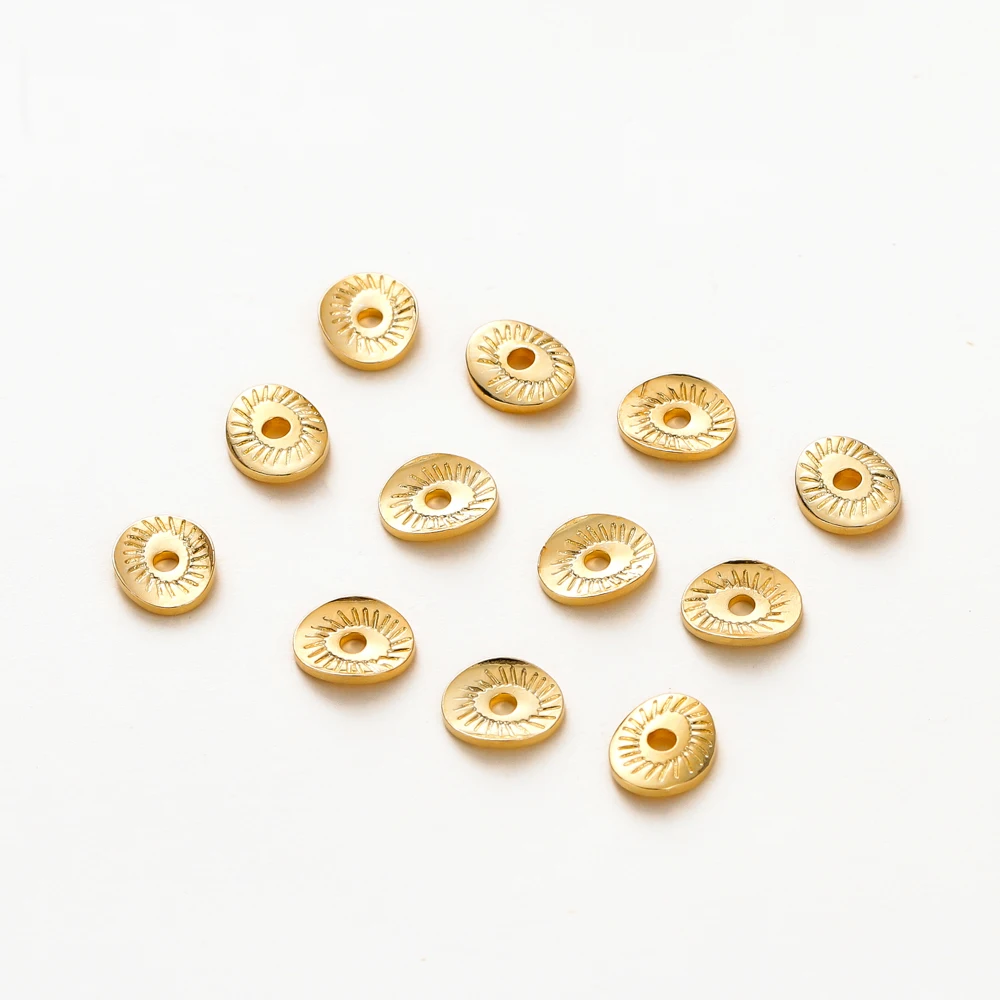 20-50Pcs 18K Gold-plated Wavy Round Flat Spacer Beads Evil Eyes Loose Spacer Beads For DIY Bracelet Jewelry Handmade Accessories