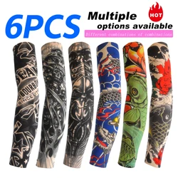 6pcs Men Long Summer Tattoo Sleeves Seamless Armguard Sun Protection Cover Outdoor Gloves Driving Ice Silk Women Arm Sleeves