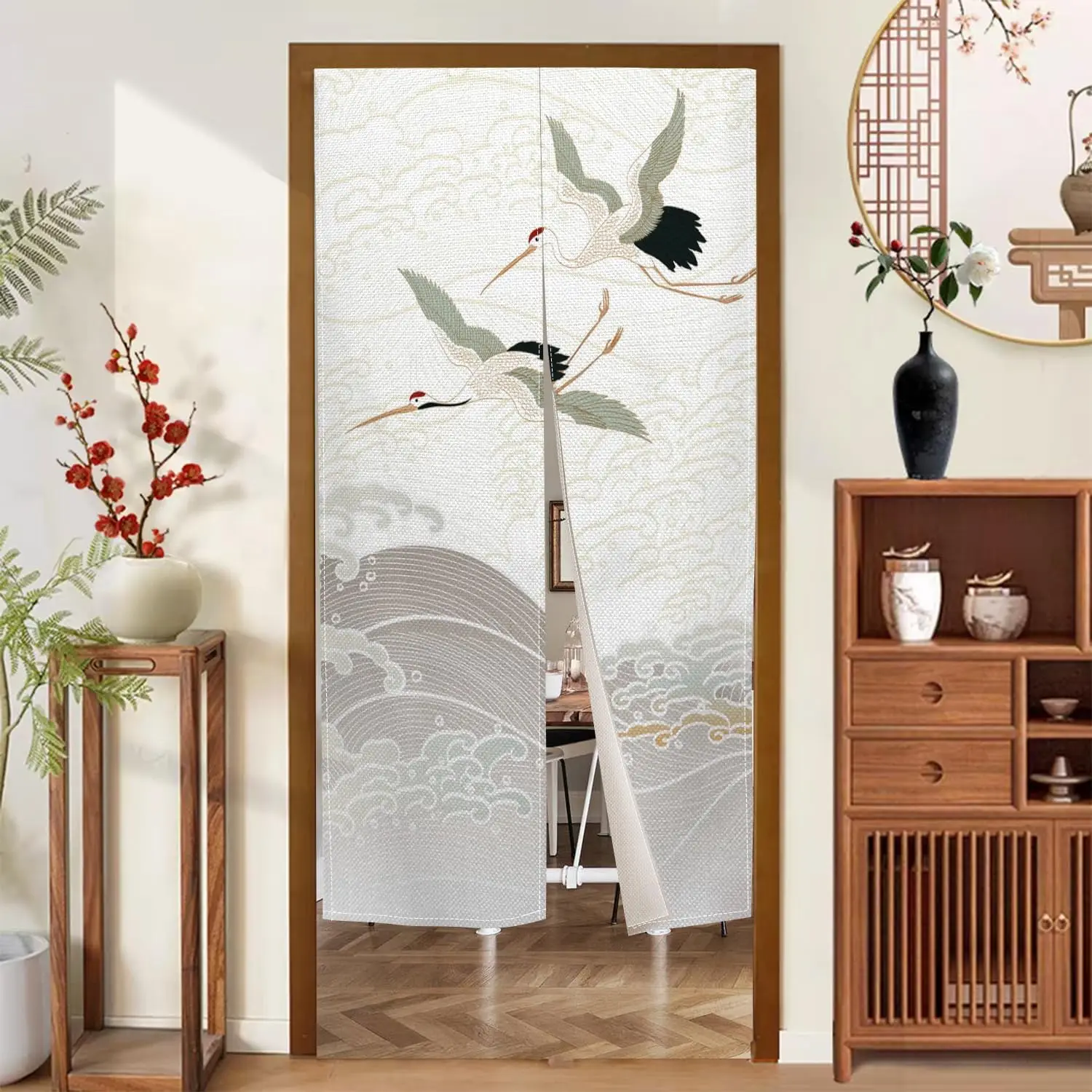 Japanese Style Doorway Curtain Traditional Painted Wave Door Curtain Treatment Door Tapestry for Home Privacy Partition Kitchen