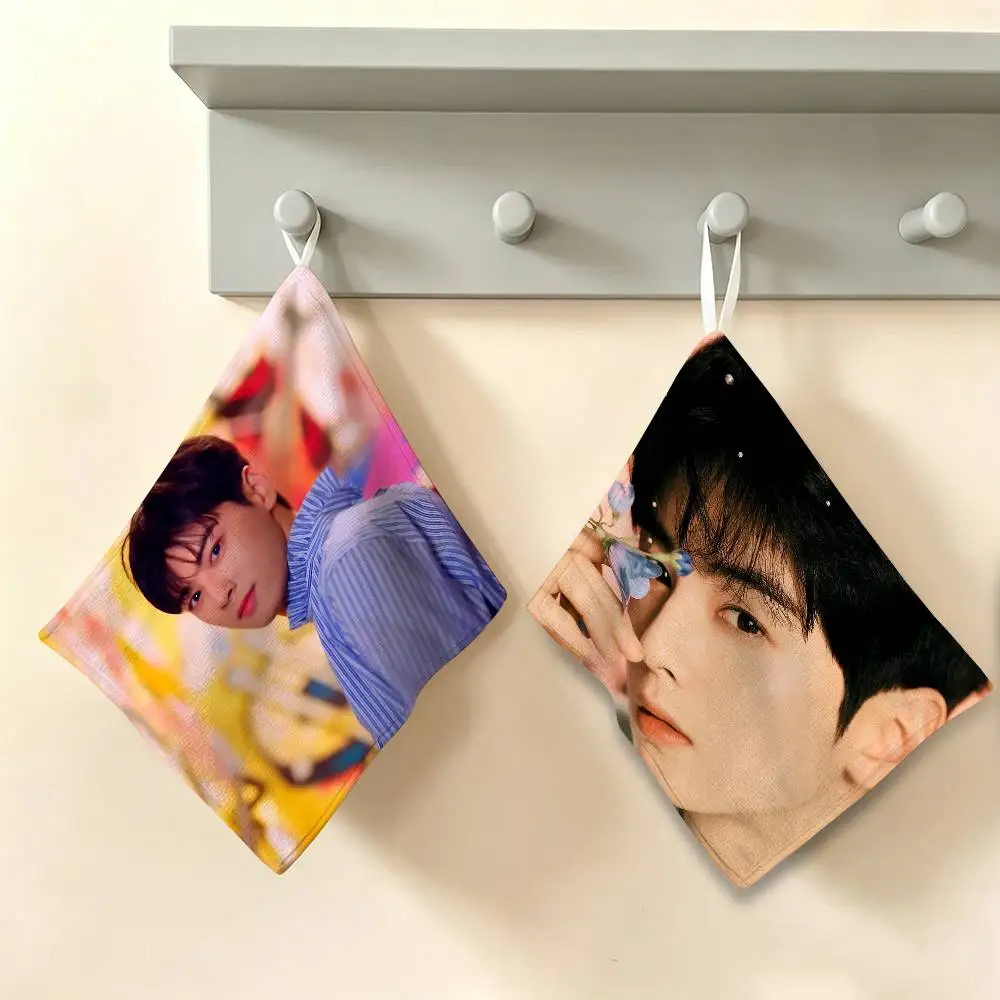 Cha EunWoo Poster Polyester Cotton Hanging Kitchen Towel, Skin Friendly Hand Wiping Towel for Hotel Cafe Household