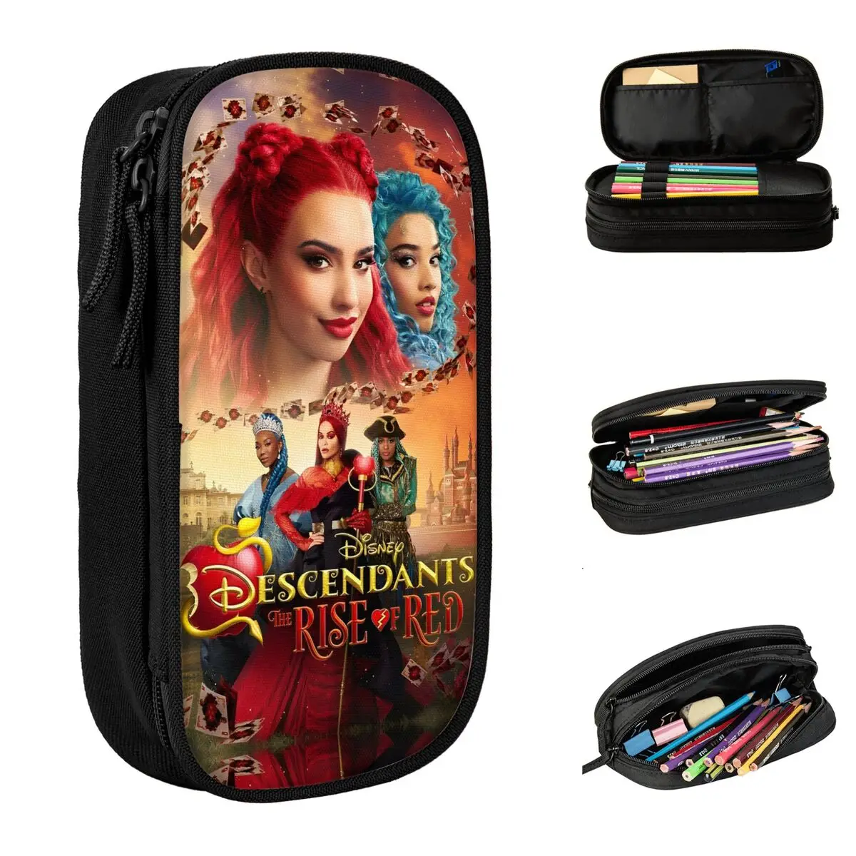 Descendants The Rise Of Red Pencil Cases Trio Royal Vibes Pencil Box Pen Girl Boy Large Storage Bag School Supplies Stationery