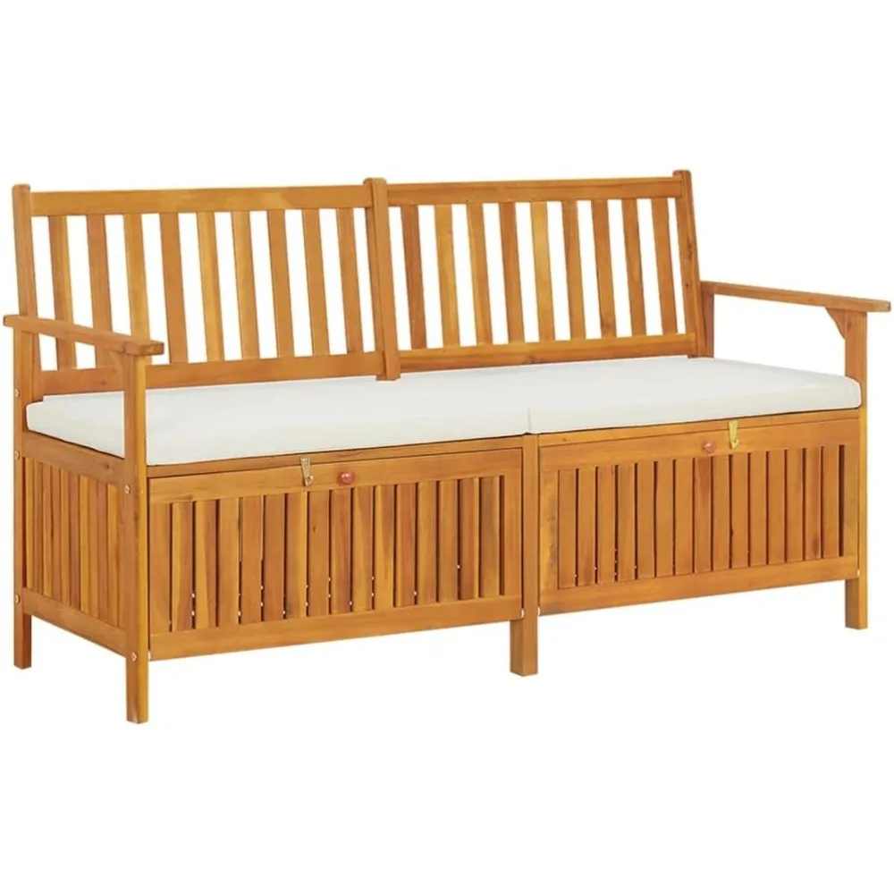 

vidaXL Patio Storage Bench 58.3" - Solid Acacia Wood with Cream White Cushion - Versatile Wooden Bench for Indoor and Outdoor Us