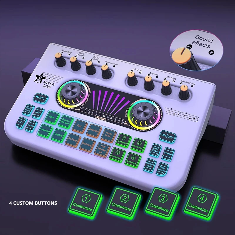 USB Audio Mixer Voice Changer Sound Card with 16 DSP Effects Bluetooth for Live Streaming Podcast Karaoke Gaming