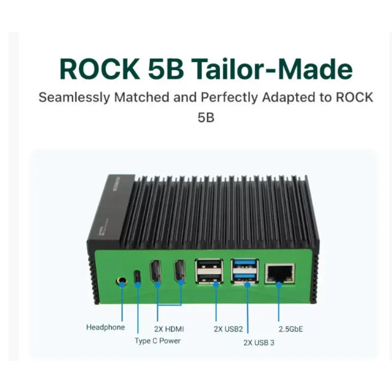 Radxa Metal Case for ROCK 5B, Not Applicable for 5B+, Full Metal Enclosure Easy installation easy to use