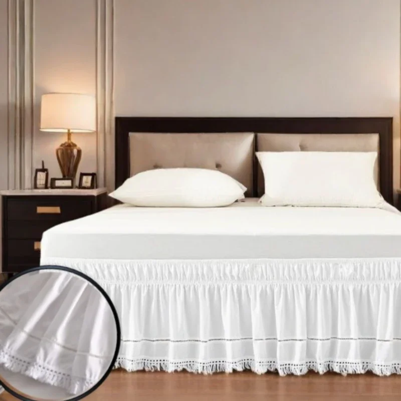 Drop Length 16inch Tassel Elastic Bed Skirt Hotel Homestay Home Conceal Clutter Cover Cloth Bedless Surface Three Side Bed Apron