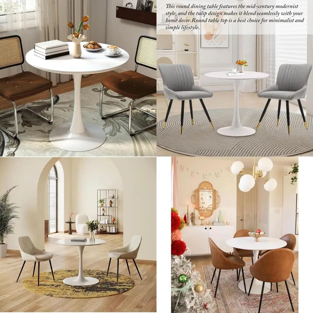 

Mid-Century Modern 31.5 Round Dining Table for 2-4, Metal Base, Suitable for Home Kitchen or Casual Dining