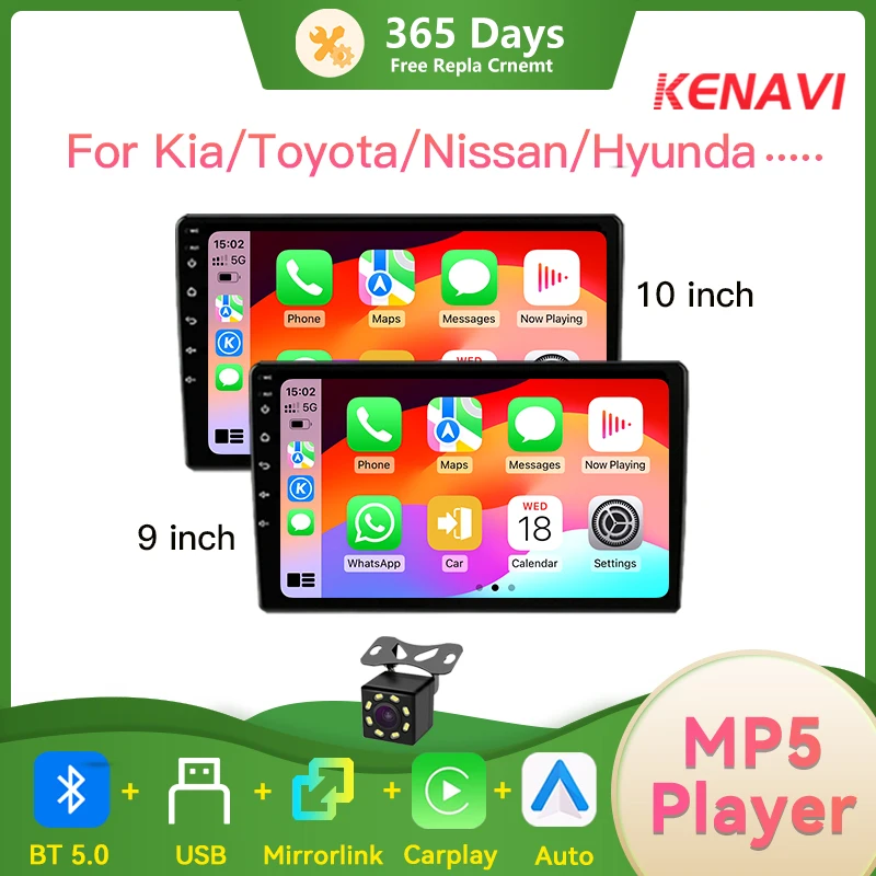 

2Din 9/10 Inch Universal Car MP5 Stereo Radio Supports Wireless CarPlay Android Auto Mirrorlink AM/FM/RDS Bluetooth5.0 Head Unit