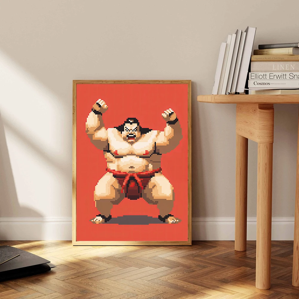 

Japanese Art Pixel Sumo Poster Canvas Painting Funny Abstract Wall Picture For Living Room Home Decoration