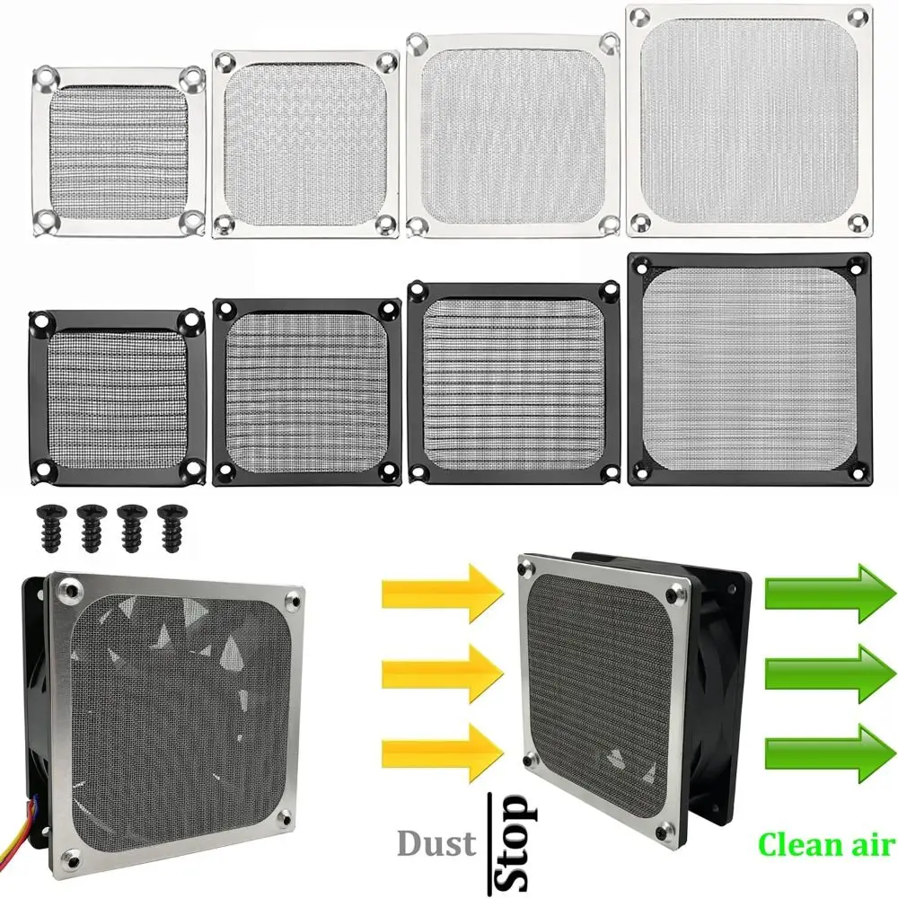 

Anti Rust Computer Fan Filter Grills with Screws Silver Black Dust Filter Cover Aluminum Cooling Fan Cover Cooling System