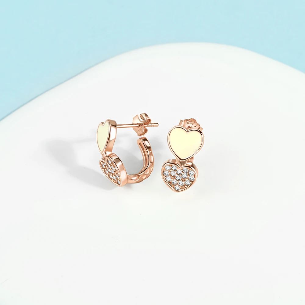 Original 925 Silver Rose Gold ดอกไม้หัวใจสแควร์ LOOP เครื่องประดับต่างหูผู้หญิง Luxury Designer ต่างหูเพื่อนสําเร็จการศึกษาปัจจุบัน