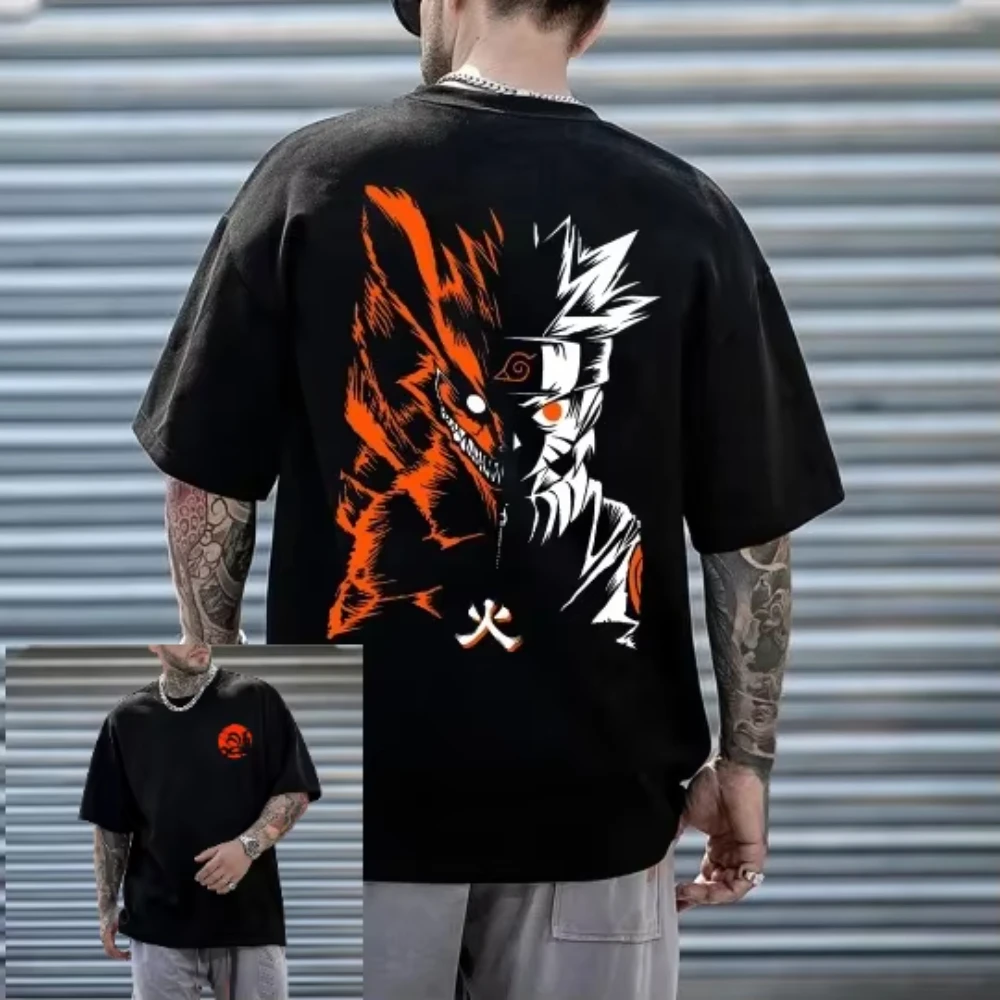 2026 New Akatsuki Cloud Print T-Shirt Men's Women Black Cotton Streetwear with Red Clouds & Purple Design Anime Summer T-shirt