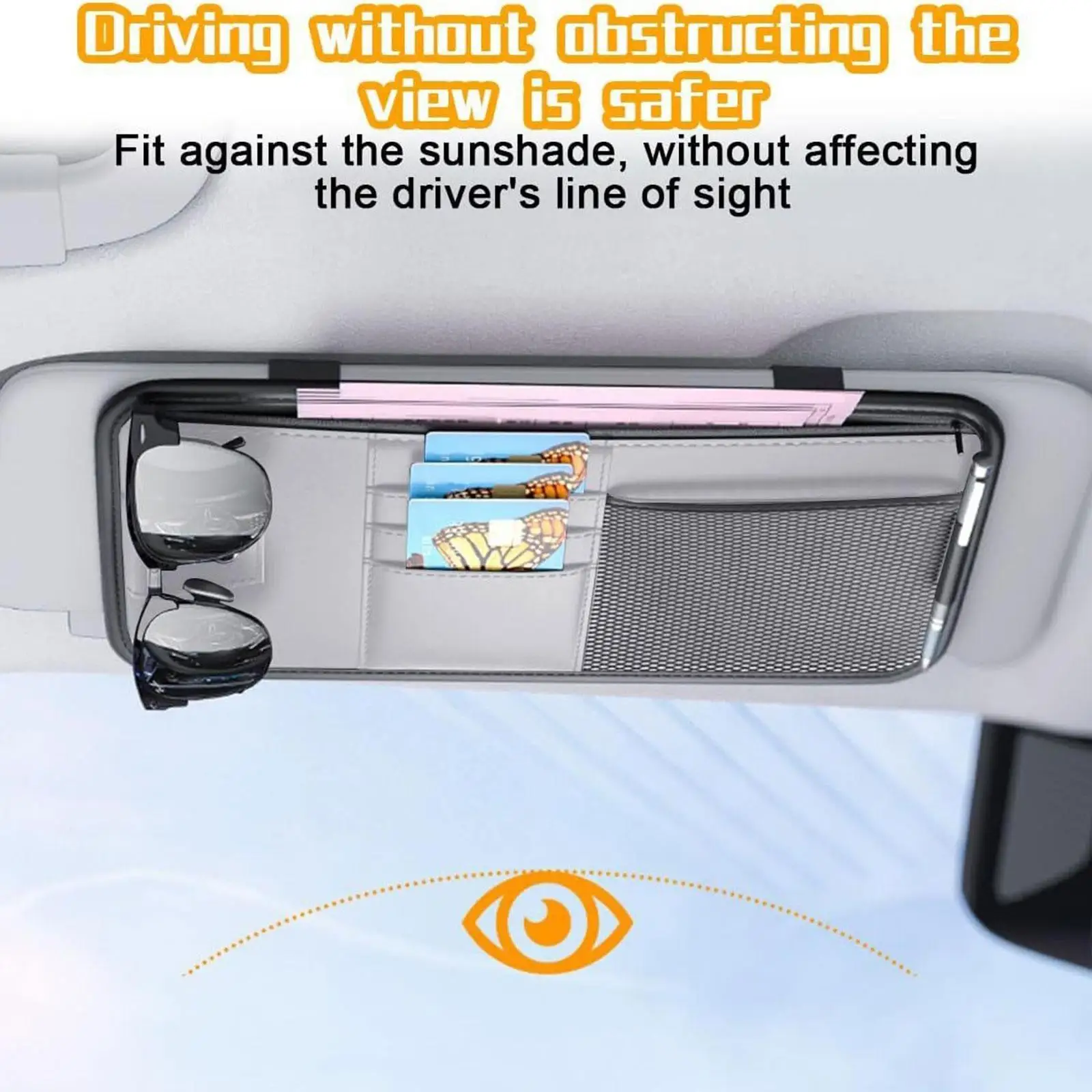 Ogólny organizer kieszonkowy na osłonę przeciwsłoneczną do samochodu Wytrzymały, łatwy w montażu akcesoriów do wnętrza samochodu do portfeli, uchwyt na klucze i karty