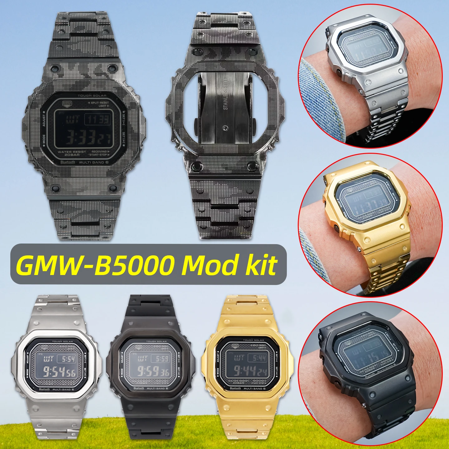 

Корпус и ремешок из нержавеющей стали GMW B5000 для Casio G-SHOCK GMW-B5000, модифицированный металлический браслет для мужских часов + комплект безеля, запчасти и аксессуары для часов