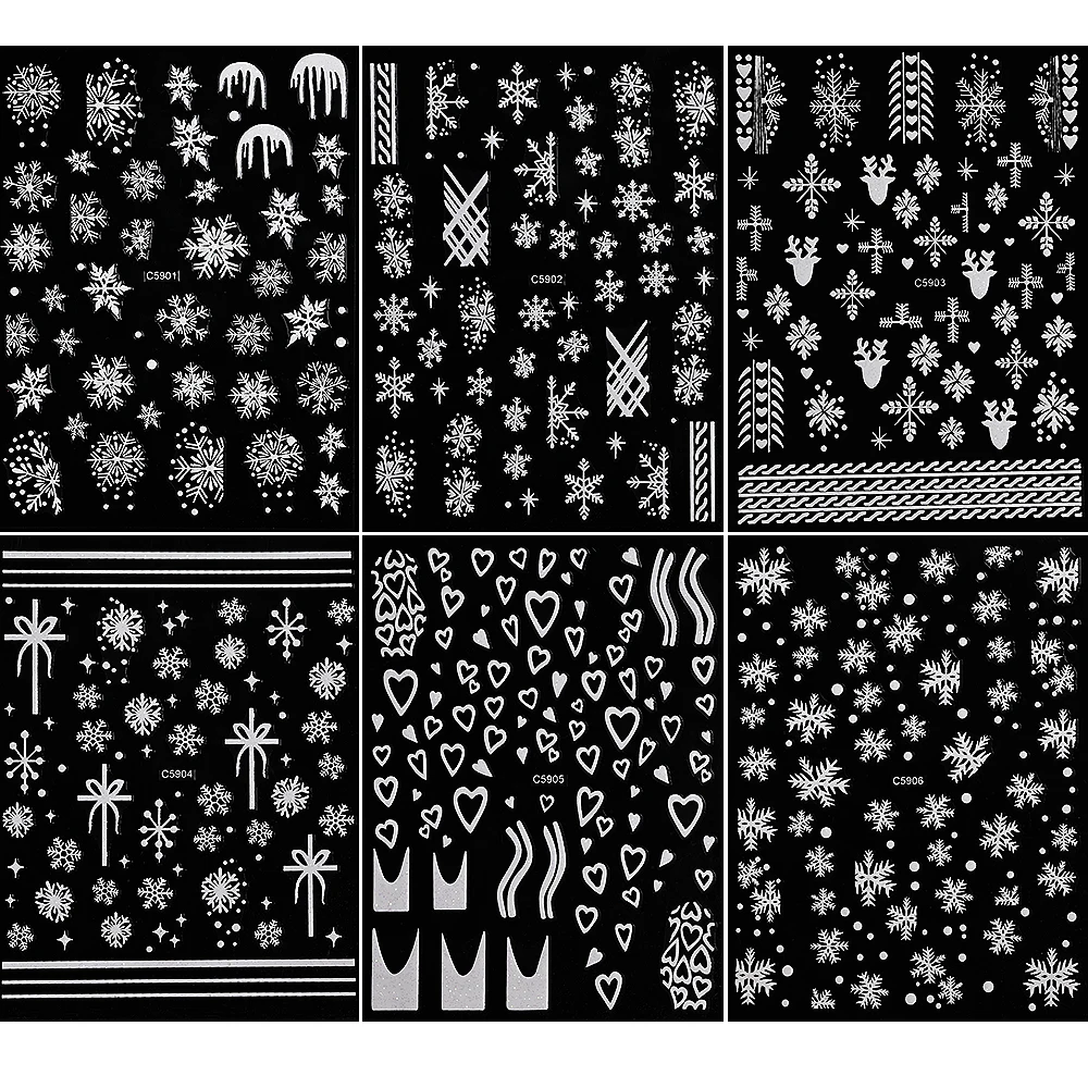 6 قطعة عيد الميلاد الأبيض الثلج ثلاثية الأبعاد ملصقات الأظافر لطيف الأيائل القوس القلب ذاتية اللصق مسمار الشارات عيد الميلاد الشتاء DIY بها بنفسك مانيكير المتزلجون #6