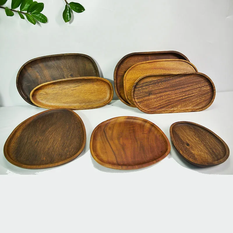 Walnut Plate Wooden Tray Japanese Scandinavian Wooden Fruit Plate New Chinese Snack Plate Dim Sum Plate Tea Tray