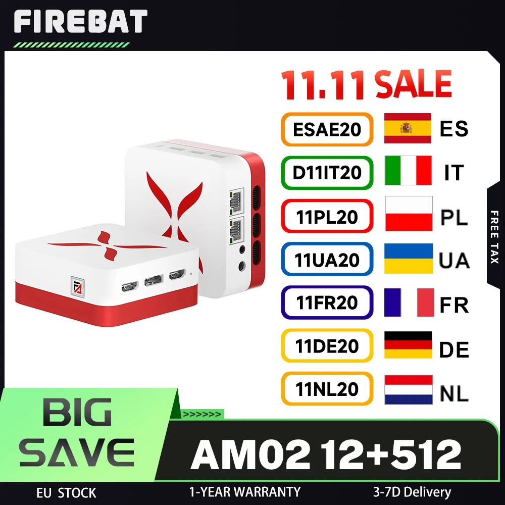 FIREBAT T3 Mini-PC, Intel N150, 4 Kerne, max. 3,6 GHz, 12 GB RAM, 512 GB SSD, 2 x HDMI + DP-Dreifachbildschirm, WLAN 5 Bluetooth 4.2