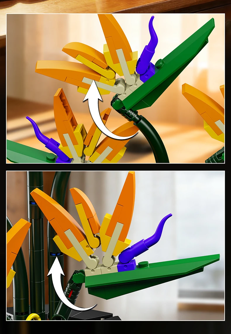 Kreativer Hibiskus-Pflaumenblüten-Blumenstrauß im Topf, Bausteine, Kranichblume, Heim-Pflanzendekoration, Zusammenbaubare Bausteine, Spielzeug, Geschenk für Erwachsene – Detail 6