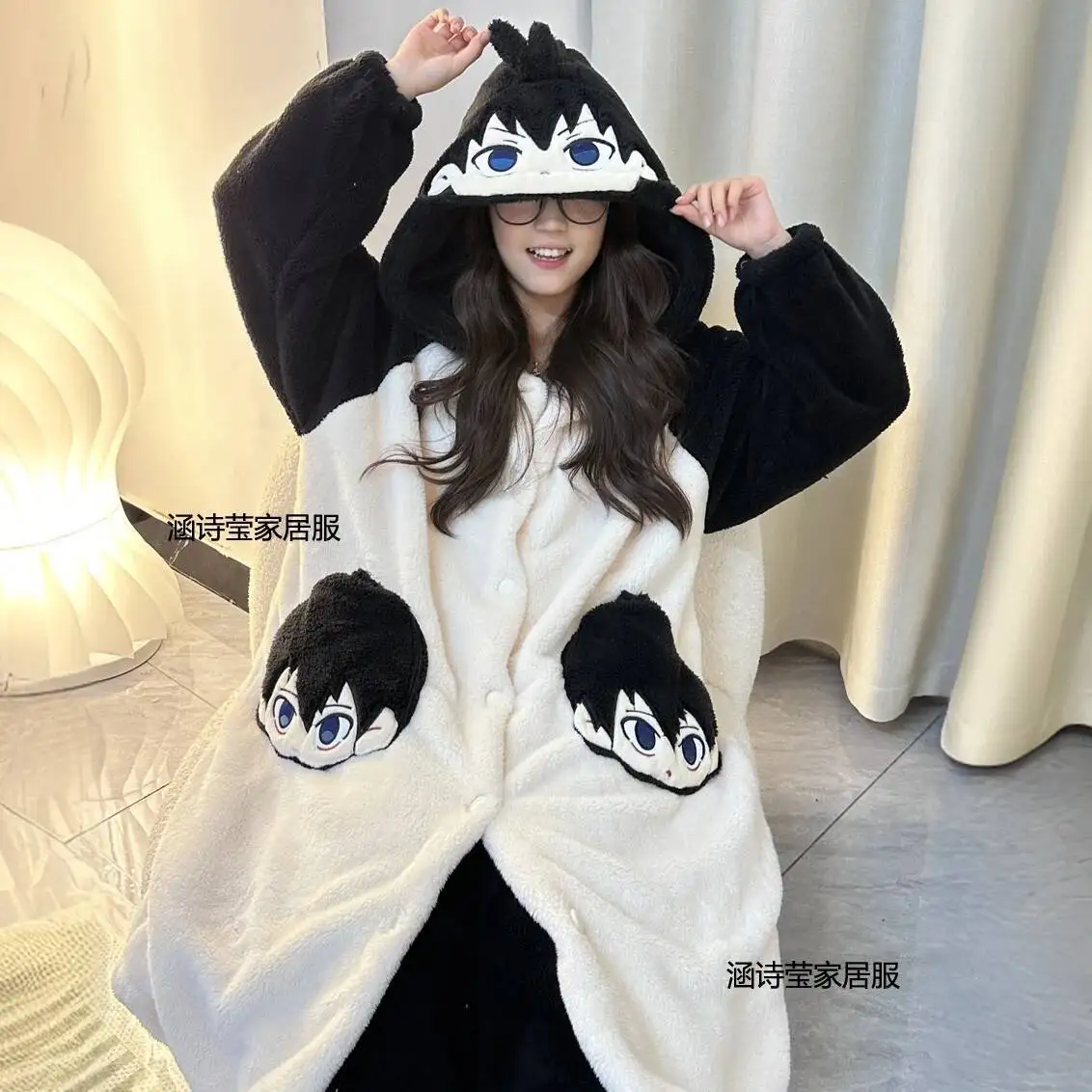 

Anime GAME BLUE LOCK Bachira Meguru Night-Robe Autumn Winter Thickening Coral Fleece Trousers Suit Cartoon Warm Leisure Wear Fem