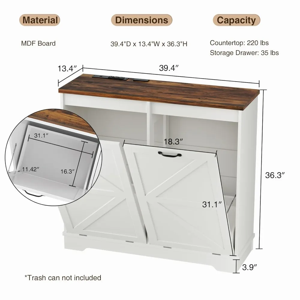 ตู้ขยะไม้สไตล์ฟาร์มเฮาส์แบบเอียงได้สองด้าน พร้อมระบบควบคุมกลิ่น