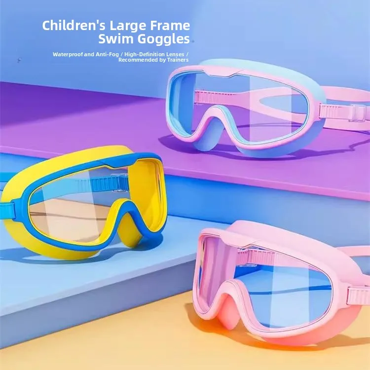 

Детские очки для плавания с большой оправой высокой четкости, водонепроницаемые, противотуманные, с шапочкой для плавания, для мальчиков и девочек