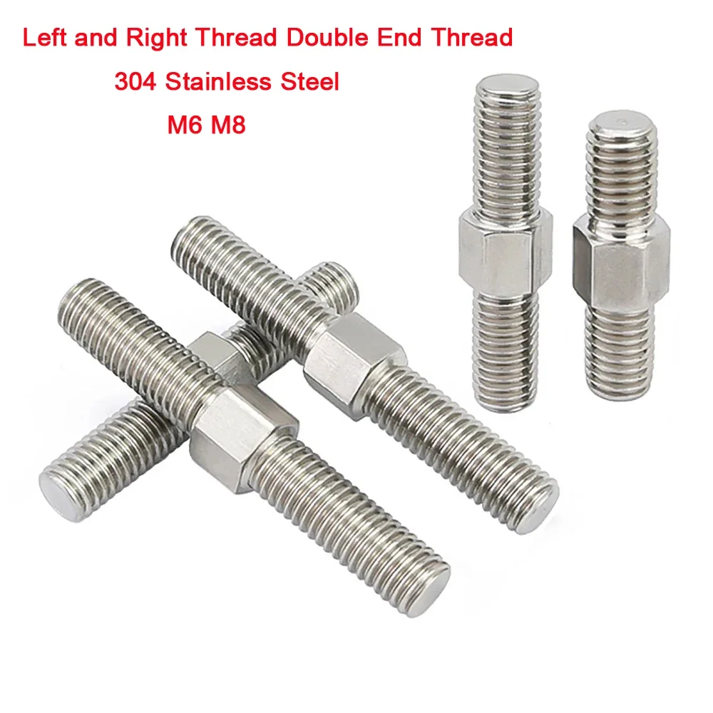 

2Pcs 304 Stainless Steel Left and Right Thread Double End Thread Rod Stud Bolts Rod Tooth Stick Dual Head Threaded Bar M6 M8