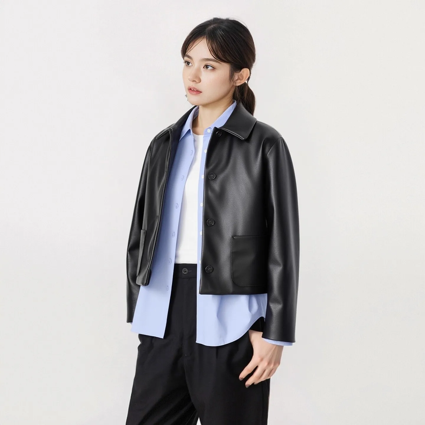 Casual Faion cuero Jaet mujer ort abrigo Casual Sle Stand Collar largo Sve Stand Fit Otoño Invierno nueva llegada