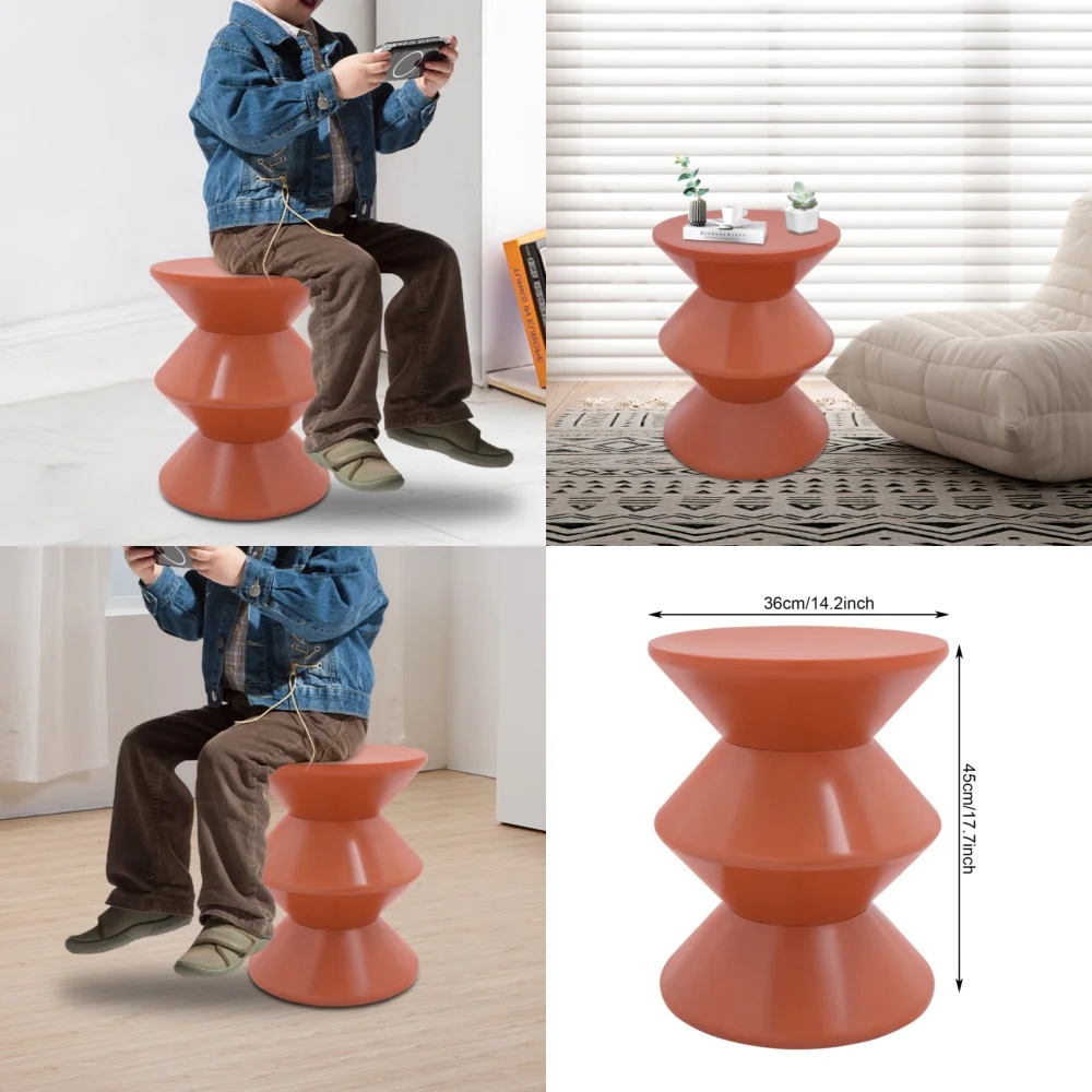 

Café TablesModern Round Side Table 14.2x17.7 inch for Sofa Living Room Orange Finish End Table