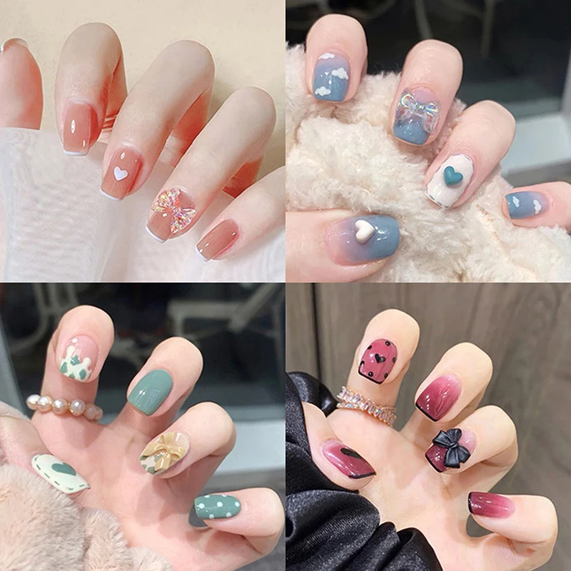 Simples quadrado unhas falsas curto francês unhas falsas imprensa em flores diamante design cobertura completa dicas de unhas ferramentas manicure