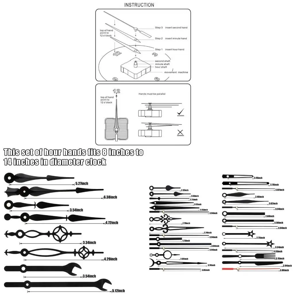 14pcs Clock Hands Mutes Clock Pointer Second Replaceable Wall Clock Parts Wall Clock Mechanism Watch Pointer