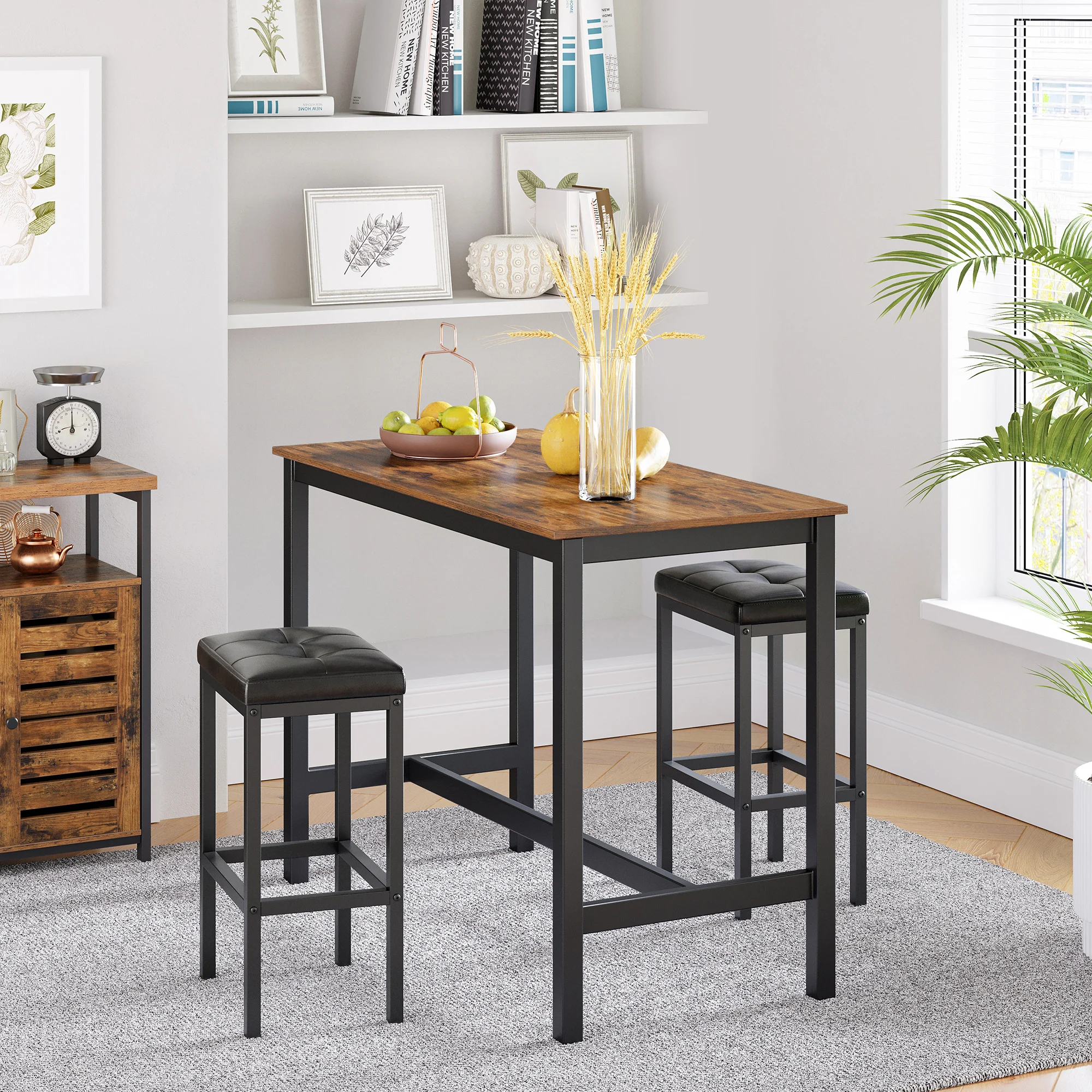 

VASAGLE Bar Stools, Set of 2 PU Upholstered Breakfast Stool, 15.7 x 11.8 x 24.4 Inches, Backless, Simple Assembly, Industrial