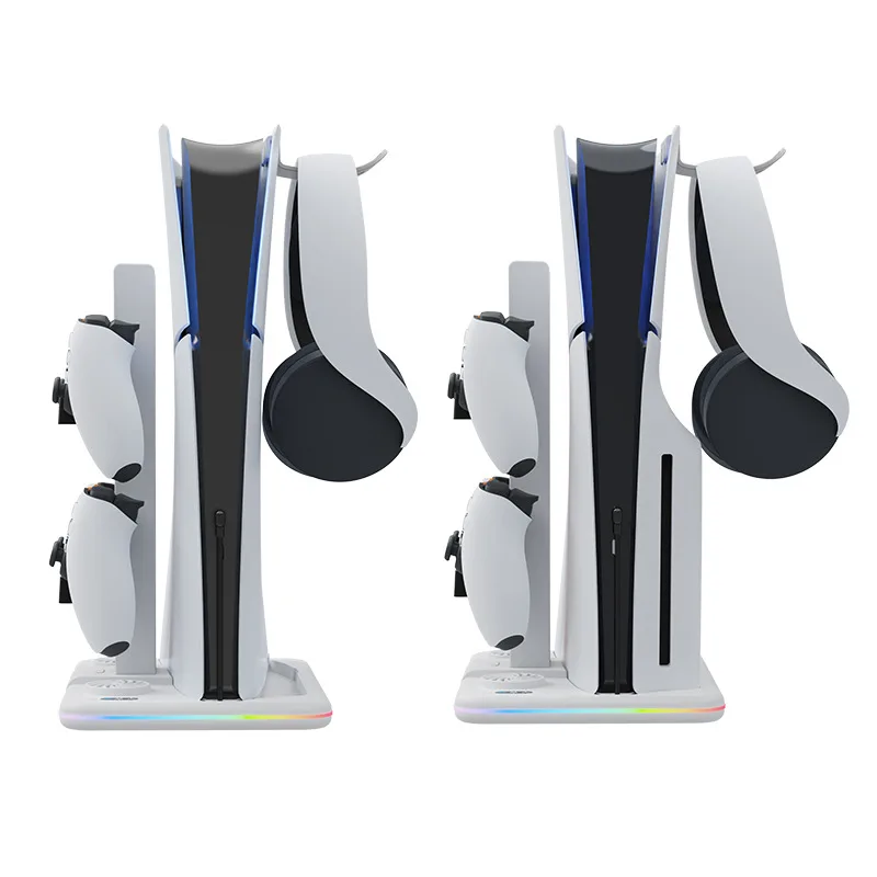 HBP-539 สําหรับ PS5 Slim Cooling Stand พร้อมพัดลม RGB และ Disc & Digital Editions PS5 Controller Dual Controller แท่นชาร์จ