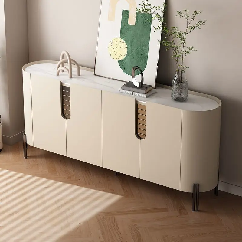 saddle leather dining side cabinet living room large-capacity storage cabinet rock slab modern simple small apartment