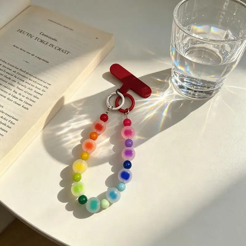 Regenbogenfarbene, mattierte Jelly-Perlen-Handyschnur, kreatives Geschenk, doppelter Verschluss, Anti-Verlust-Handgelenkschlaufe für Geburtstagsgeschenke an Freunde – Detail 5