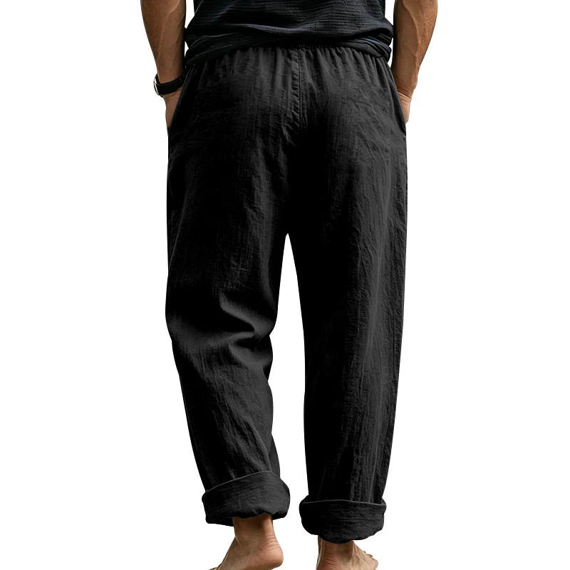 Sommerliche Herren-Leinenhose, Lässige Hawaiian-Hose mit Elastischem Kordelzug, Atmungsaktive Gerade Lange Hose mit Taschen für Alltag und Zuhause – Detail 16
