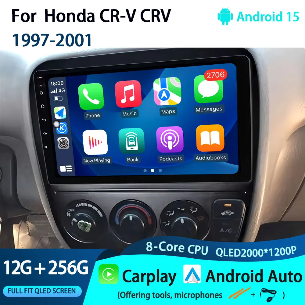 لا 2 الدين راديو لهوندا CR-V CRV 1997 1998 1999 2000 2001 أندرويد 15 4G LTE سيارة الوسائط المتعددة مشغل فيديو BT WIFI Carplay ستيريو