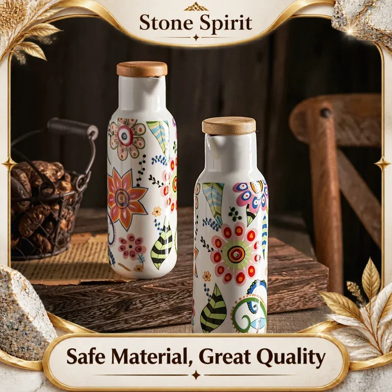 【Premium】Kitchen Storage Container, 300ml Ceramic Oil Bottle, Seasoning Box, Household Olive Oil Vinegar Pot, Seasoning Jar Set