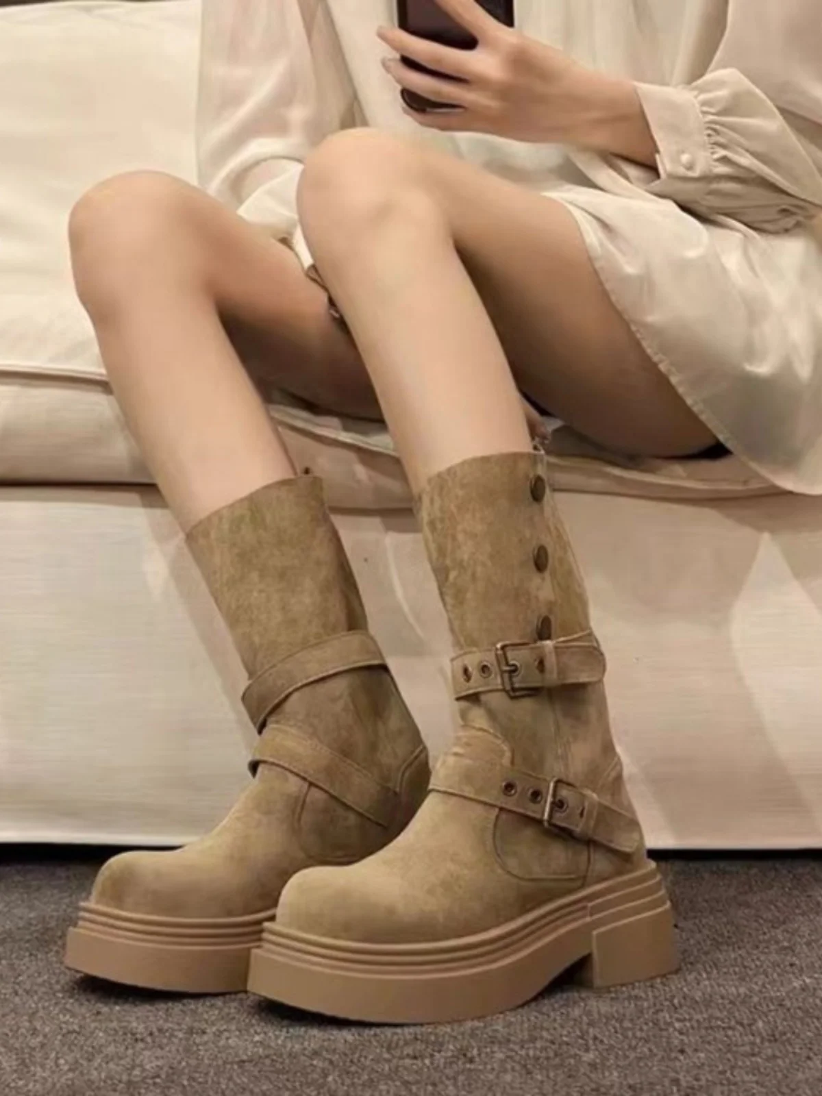 Botas de mujer Thi Bot ort Boot Otoño Invierno Western Cowboy Knight Boot Casual Faion Boots Cuero sintético