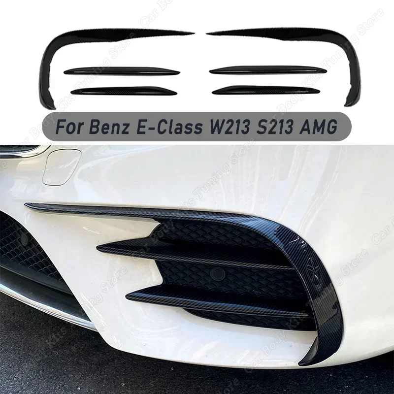 For Mercedes Benz E-Class W213 S213  AMG Line Pre-Facelift Carbon Look Front Bumper Lip Splitter Spoiler Fog Light Trim Tuning